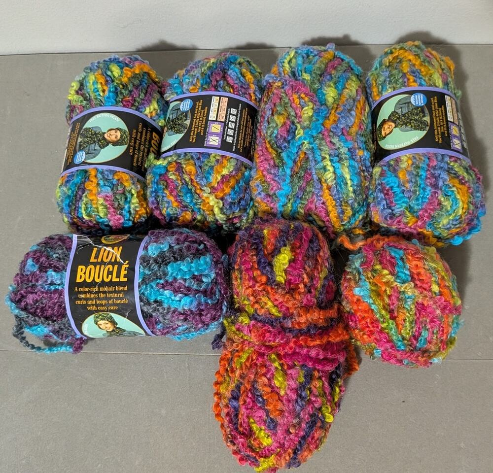 Lot 6 Full Skeins 1 Partial Lion Brand Boucle Yarn Parfait Snow Cone Gelato